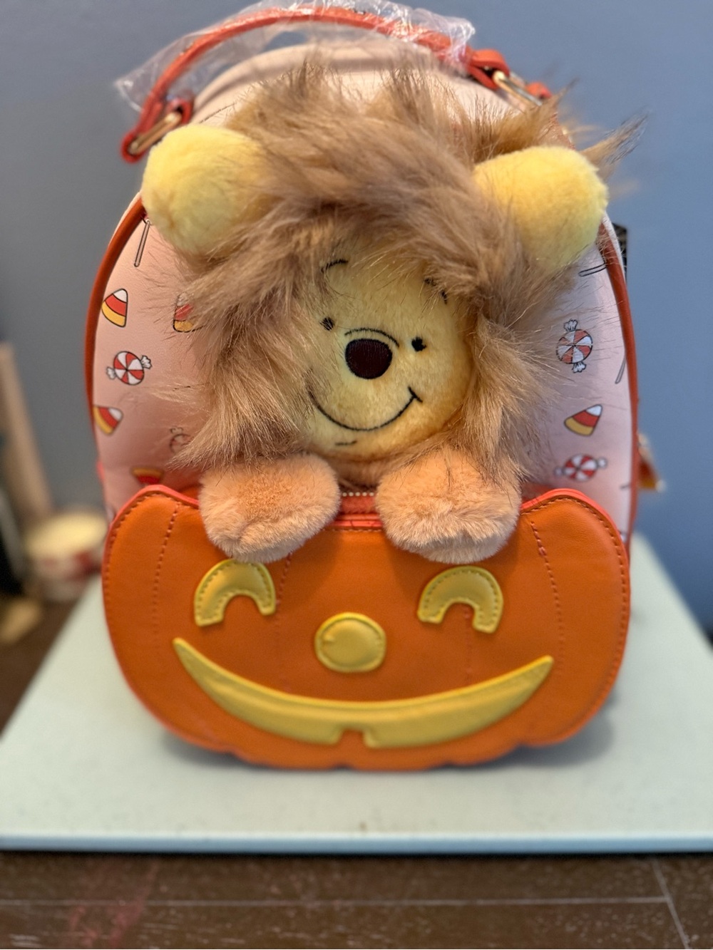 Her Universe Pink and Orange Winnie the Pooh Pumpkin Plush Backpack